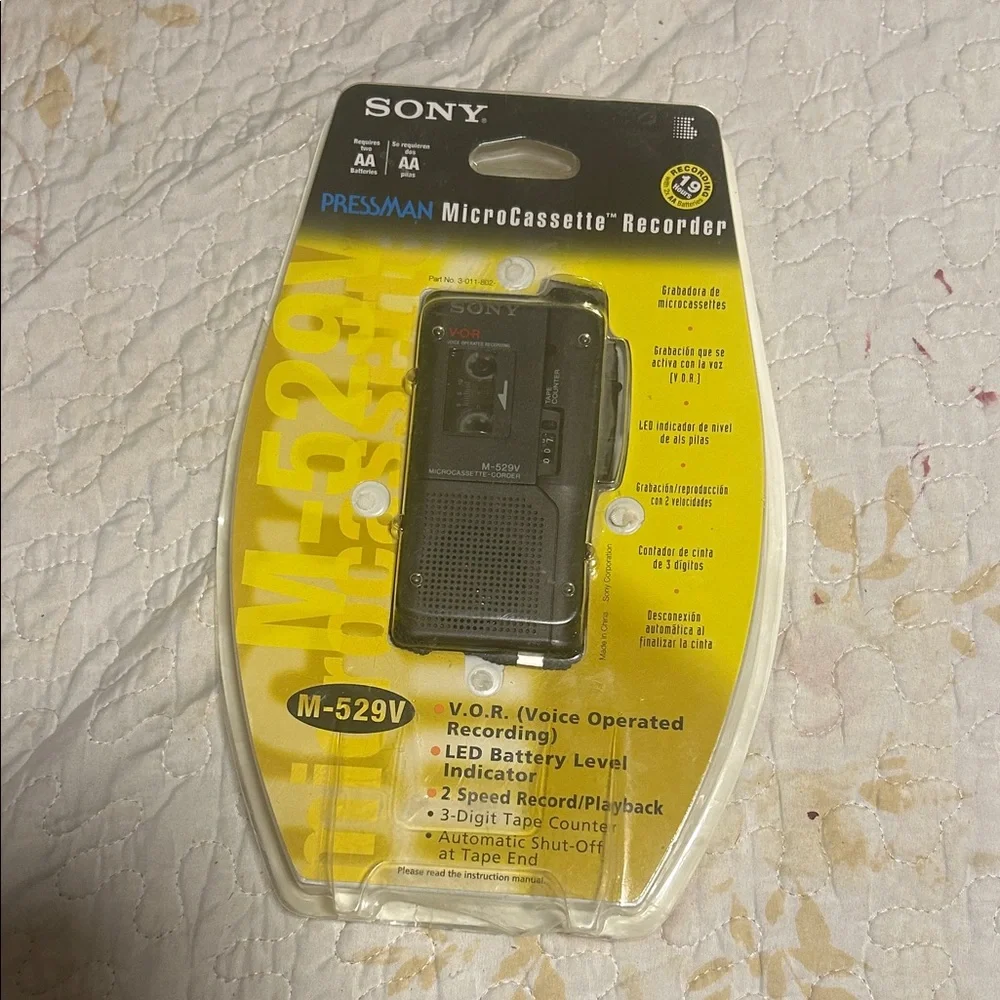Sony Pressman Microcassette Recorder in Black and Yellow Packaging
